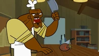 Chef about to chop Mr. Coconut in half during the recap of the episode.