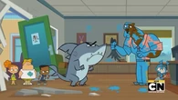 The shark kills the dog.