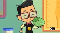 Duncan eats a cabbage.