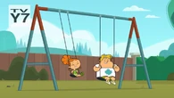 The kids playing outside the daycare.