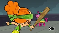 Izzy finds the pinata that she befriended.