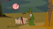 Leonard tries to make the pig levitate…