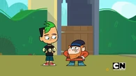Duncan puts Jude's hat onto Steve's head.