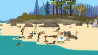 The campers wash up on the shore (Owen's the only one excited)