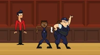 Sanders and MacArthur start doing their own dance.