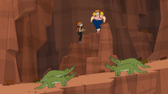 Sky and Sugar are surrounded by crocodiles in Sky Fall.