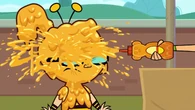 Izzy squirts honey onto Beth.
