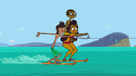 The Mutant Maggots water skiing on the lake in Backstabbers Ahoy!