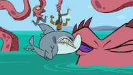 Fang crashes into the giant squid.