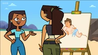 Priya gives Axel a tip on her painting.