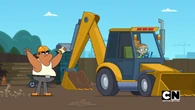 Izzy steals a loader from a construction worker.