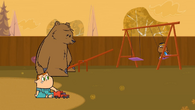 The bear is moved to a playground.