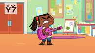 Leshawna plays on a guitar.