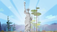 … and wins for her team, building a fixed Statue of the Liberty.