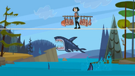 A shark from Leshawna's dare: Walk on a tight rope while holding meat above shark infested waters.