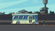The bus carrying the cast has arrived.