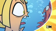 Bridgette gets scared by Richard Swimmins.