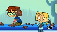 Harold and Bridgette throw cake at each other.