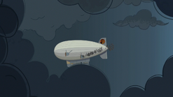 An engine on the blimp explodes and it begins to fall.