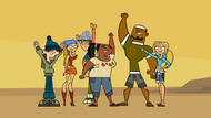 Ezekiel, Lindsay, LeShawna, Harold, DJ and Bridgette formed Team Victory.