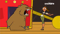 A bear growls at Courtney in Niagara Brawls.