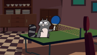 The raccoon asks Beth to play a game of ping pong.