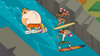 Owen, Harold, and Courtney surfing to the animals.