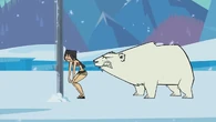 The polar bear prepares to attack Heather.