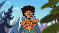 Priya carries Millie after she becomes too tired to hike.