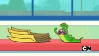 The alien complains about his spaceship getting taken away.