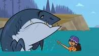 Axel warns a shark to not attack her.