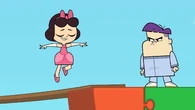 Ella easily manages to walk across the narrow plank while singing.