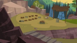 The campfire ceremony's location is the same in , but with toxic waste barrels replacing some of the logs.