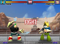 The fight starts, with Duncan on the left.