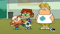 Steve kicks Harold's ankle.