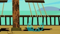 ..and falls through the ship's boardwalk.