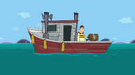 Sam is brought to exile in the Boat of Losers in Evil Dread.