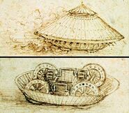 The Da Vinci's tank plan. There are less cannons, and it also has four wheels, compared with the Da Vinci tank in TABS, which only has two wheels.