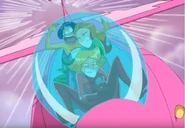 Spies struggling with the Glider in "The Getaway"