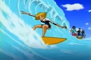 Clover trying to impress the surfer boys.
