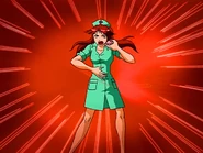 Mia Hanson throwing dentures