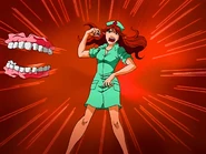 Mia Hanson throwing dentures