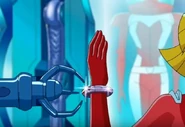 G.L.A.D.I.S. equipping Clover with the bracelet in "Super Agent Much?"