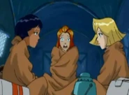 Sam, Clover, and Alex freezing and starving because they forgot to bring camping essentials.