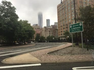 Entry sign to Manhattan outside of the Holland Tunnel, 2018