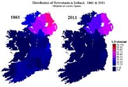 Distribution of Protestants in Ireland in both 1861 and 2011