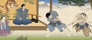 Two Minamoto warriors practicing combat