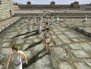 More civilians walking in the forum