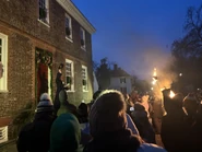 Patrick Henry speaking in front of the Wythe House for the "Grand Illumination," 6 December 2025