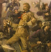 A wounded Custer fighting at Little Bighorn